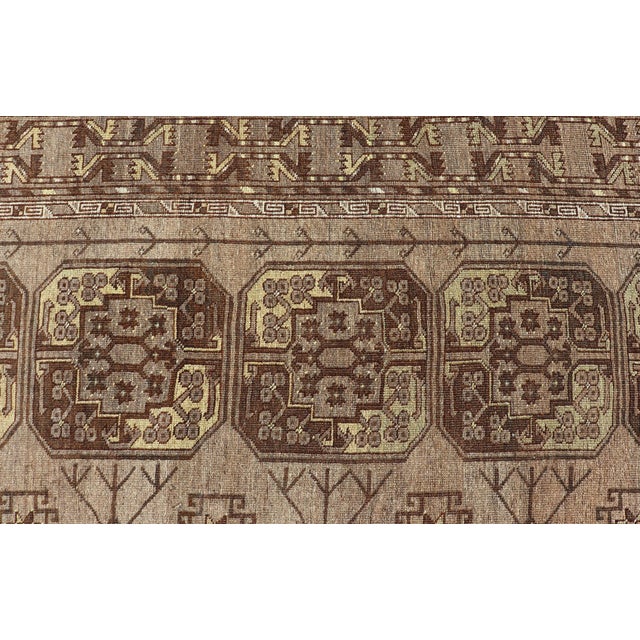 Brown Hand-Knotted Turkomen Ersari Rug in Wool With Repeating Sub-Geometric Gul Design For Sale - Image 8 of 14