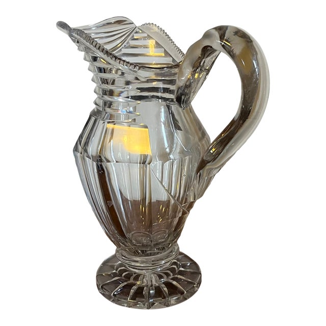 Large Antique Early 19th Century George III Anglo Irish Cut Crystal Glass Wine Ewer or Water Pitcher For Sale