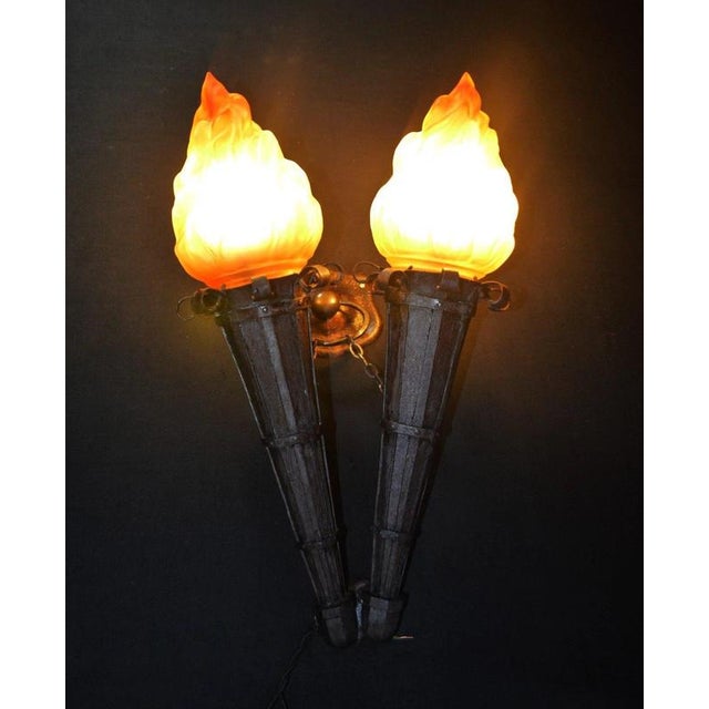 Victorian Gothic Twin Torchère Wall Light with Opaline Flame Shades, 1850s For Sale - Image 17 of 18