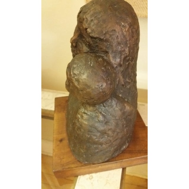 1968 Signed Bronze Mother & Child Sculpture For Sale - Image 4 of 8