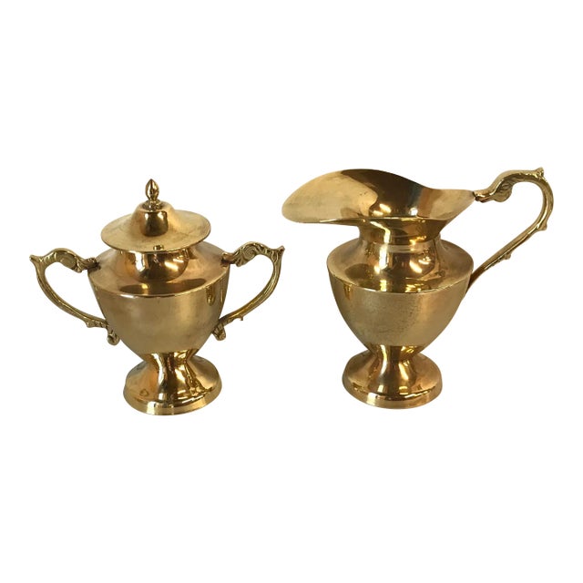 Vintage Brass Cream and Sugar Set 2 Pieces Chairish