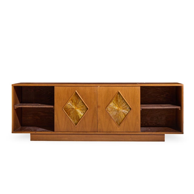 John Keal for Brown Saltman Style Mid Century Walnut Tambour Door Credenza and Hutch For Sale - Image 15 of 16