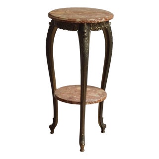 Louis XV Style Gueridon Side Table in Brass and Marble For Sale