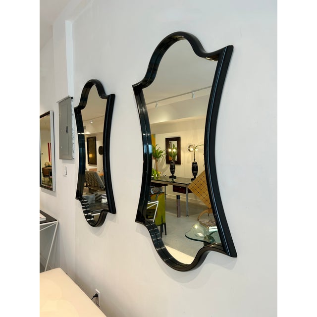 Mid-Century Modern Pair of Lacquered Wood Wall Mirrors For Sale - Image 3 of 8