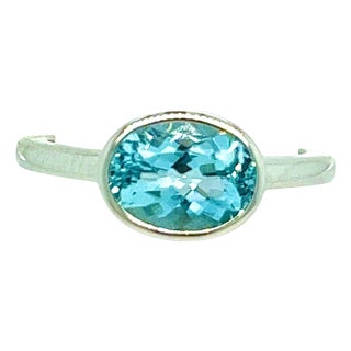 Natural Aquamarine Ring 6.5 14k W Gold 1.64 TCW Certified For Sale