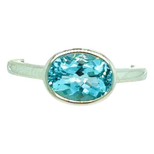 Natural Aquamarine Ring 6.5 14k W Gold 1.64 TCW Certified For Sale