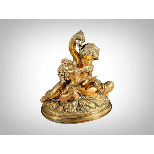 Gilded Bronze Allegory of Harvest with Two Children Figurine, 1880s For Sale - Image 3 of 13