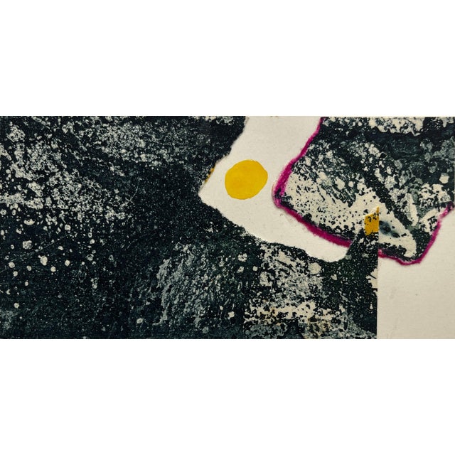 Paper 1960s "Shifting" Collage Intaglio Etching Blue Yellow Pink Ny Artist Myril Adler For Sale - Image 7 of 9