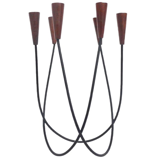 Sculptural Danish String Teak Candleholder For Sale