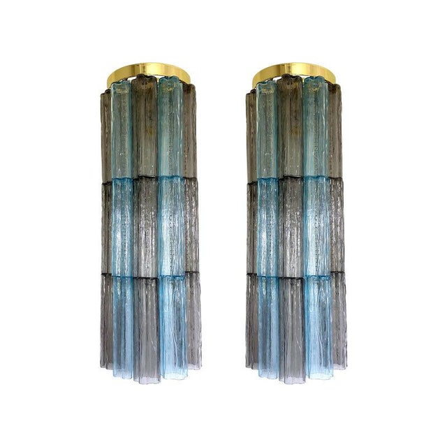 Grey and Light-Blue Murano Glass Tronchi Sconces by Simoeng, Set of 2 For Sale - Image 10 of 11