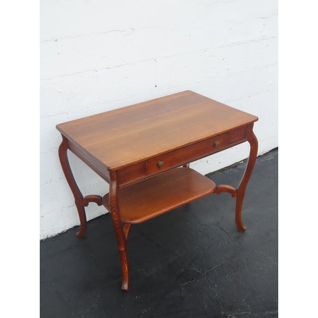 Early 1900s Tiger Oak Writing Office Desk Console Table 6675 For Sale - Image 14 of 15
