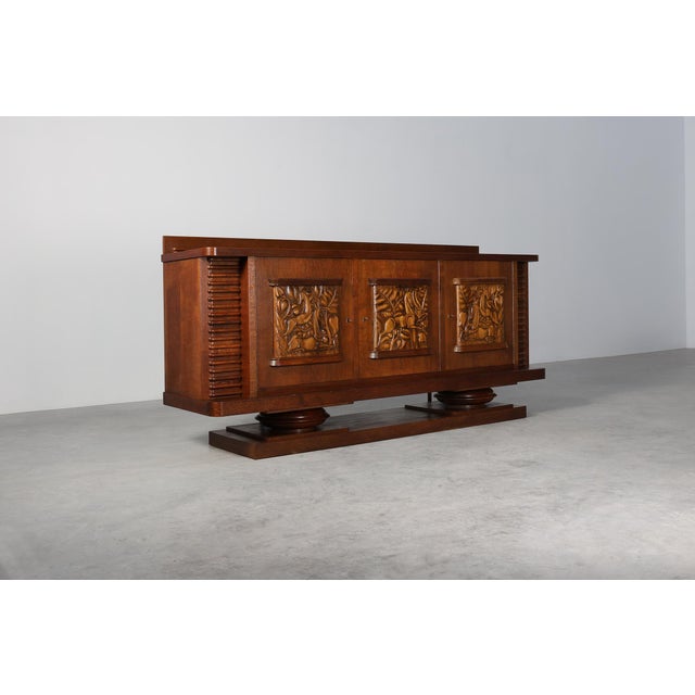 Brown Art Deco French Oak Sideboard from Jacques Klein, 1925 For Sale - Image 8 of 18