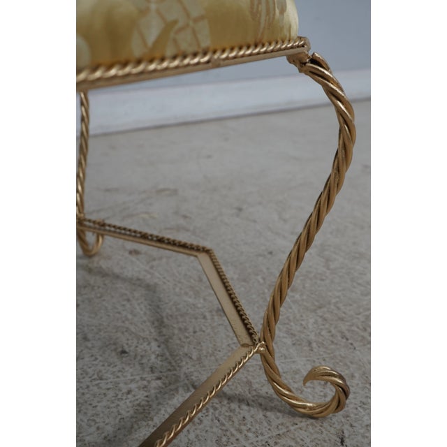 Italian Gold Finish Rope Twist Iron Upholstered Ottoman For Sale In Philadelphia - Image 6 of 9