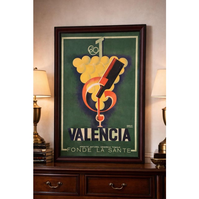 Mid 20th Century Vintage “Cognac Jacquet” Advertising Poster — French Art Deco Style Framed Wall Art (Peacock Motif) For Sale - Image 5 of 5