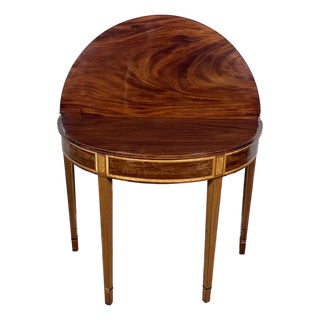 George III - Regency Figured Mahogany and Satinwood Demi Lune Table For Sale