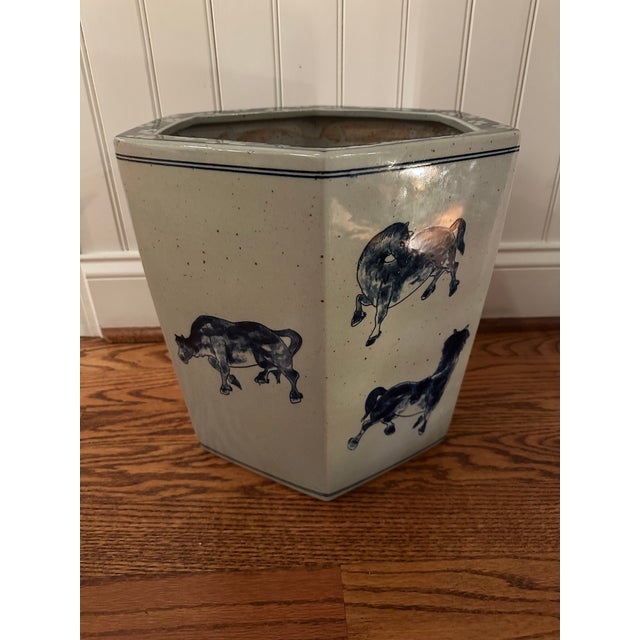 Early 20th Century Hexagonal Chinese Porcelain Equestrian Jardenierre For Sale - Image 5 of 8