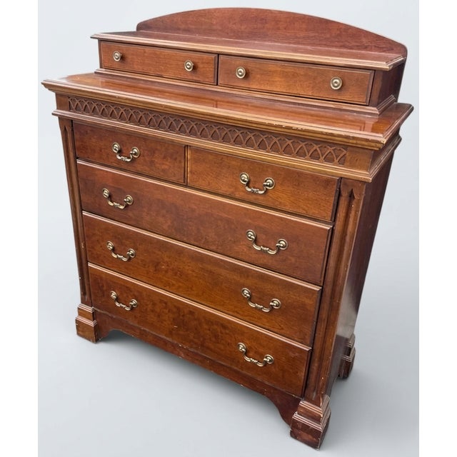 Gothic Vintage Lane Gothic Revival Tall Chest of Drawers With Pierced Arch Detail For Sale - Image 3 of 6