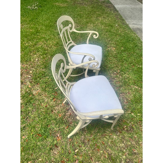 Late 19th Century Pair of Vintage Veneman-Style Italian Regency Cast Aluminum Scroll Armchairs For Sale - Image 5 of 7