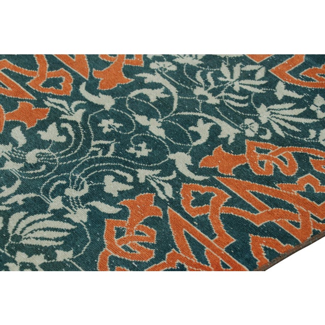 Vintage Hereke Runner Rug in Teal With Orange Arabesque Medallions | Rug & Kilim For Sale In New York - Image 6 of 8