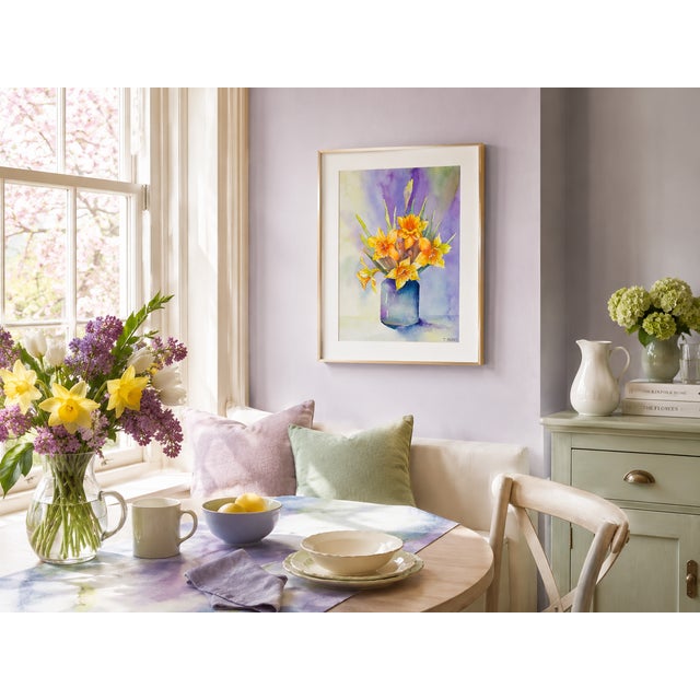 Daffodils in Vase - Tomoko Parry, C. 1990s For Sale - Image 9 of 10