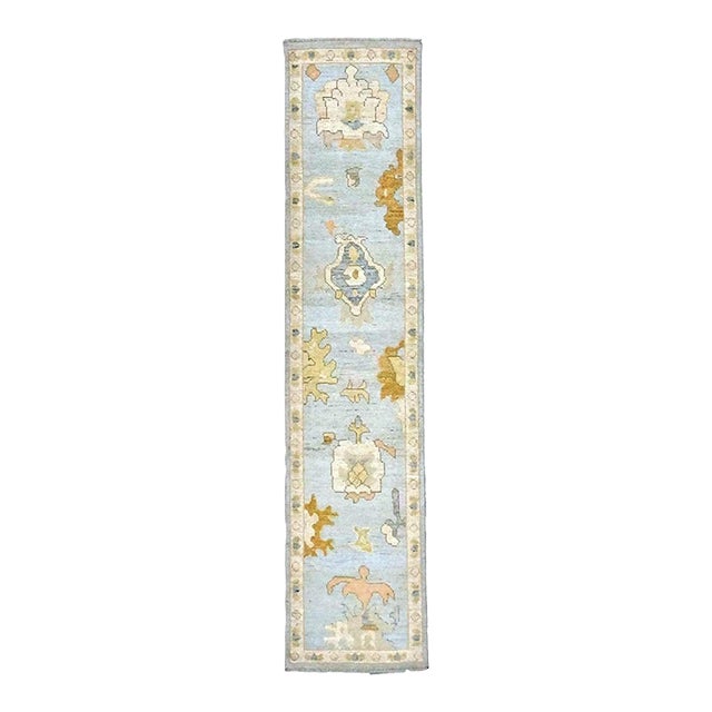 21st Century Turkish Oushak 2X10 Gold, Gray & Ivory, Handmade Runner Rug #1144115 For Sale
