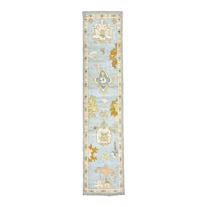 21st Century Turkish Oushak 2X10 Gold, Gray & Ivory, Handmade Runner Rug #1144115