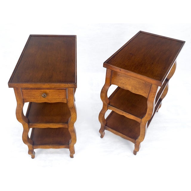 Late 20th Century Pair of Baker 3 Tier One Drawer Rectangle Side End Tables Stands MINT For Sale - Image 5 of 13