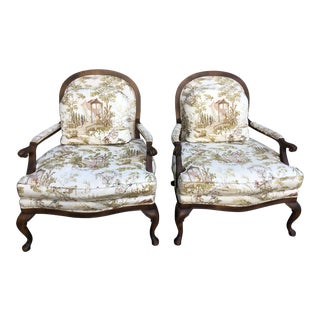 Chinoiserie Pair of Upholstered Bergere Chairs For Sale