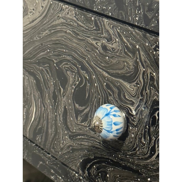 Made Goods MadeGoods Dresser — Hand-Applied Marbled Lacquer, Hand-Painted Ceramic Knobs, Attributed For Sale - Image 4 of 8