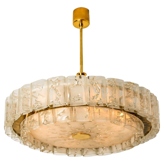 Large Glass and Brass Pendant Light by Doria Leuchten, 1970s For Sale