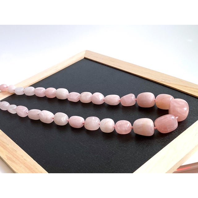 Large Rose Quartz Statement Necklace | Knotted Silk Cord | 304 Stainless Steel Clasp | Luxe Pink Gemstone Beaded Necklace For Sale In New York - Image 6 of 17