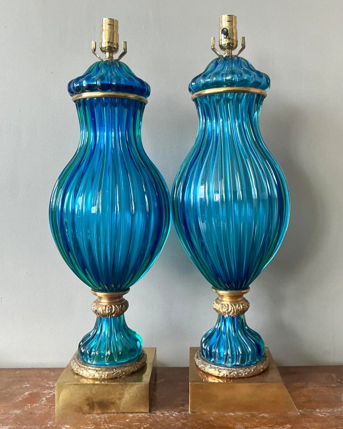 Vintage Italian Monumental Art Glass Lamps After Murano - a Pair - Detail view