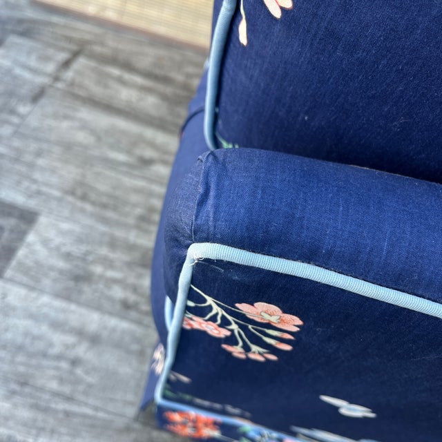 Blue Hollywood Regency Floral Print Upholstered Lounge Chair. Circa 1970s For Sale - Image 8 of 18