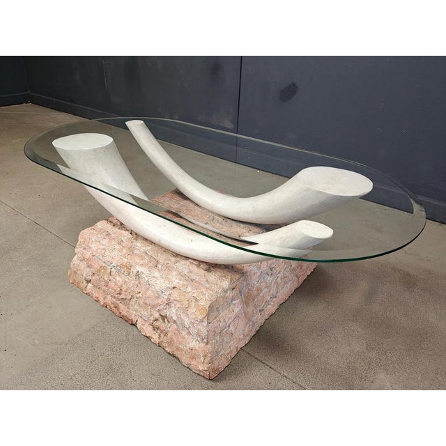 Glass Vintage Faux Tusk Coffee Table, 1980s For Sale - Image 7 of 11