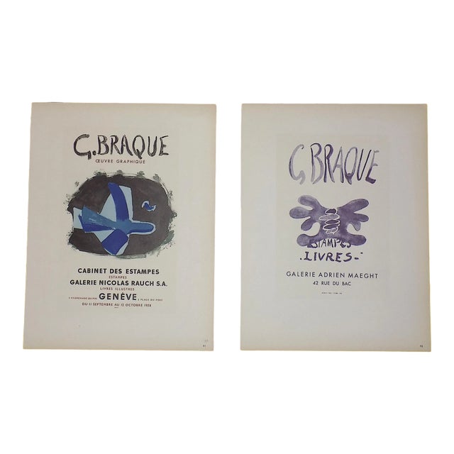Vintage Mid Century Color Lithograph-Georges Braque-Printed by Mourlot-A Pair For Sale