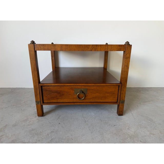 Vintage Henredon Hexagonal and Square Accent End Tables With Brass Details – A Pair For Sale - Image 10 of 12