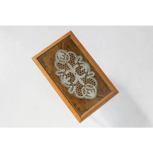 Mid-Century Modern French Side Table in Beech with Lace Inlay and Glass Top, 1950s For Sale - Image 3 of 11