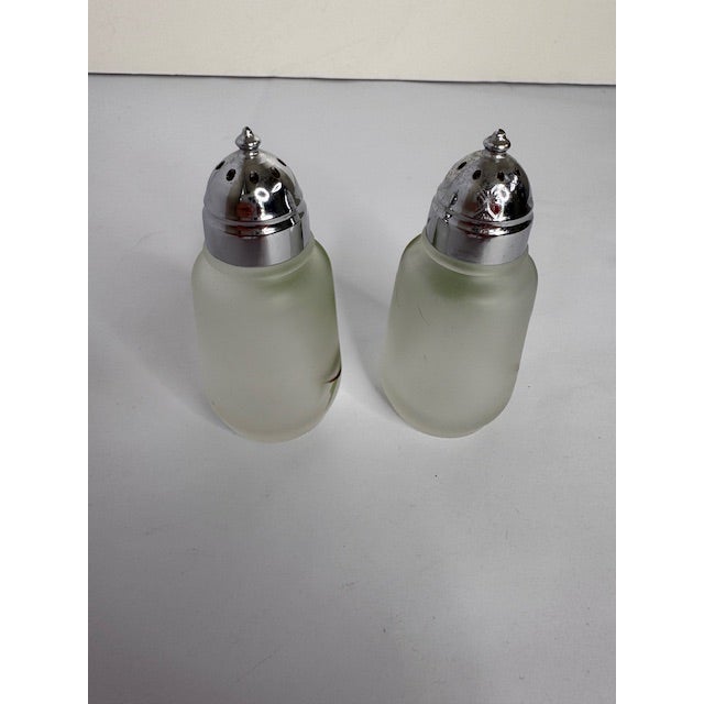 Farmhouse Vintage Frosted Glass Salad Set With Hand Painted Leaves – Bowl, Oil & Vinegar, Salt & Pepper - 5 pcs For Sale - Image 3 of 17