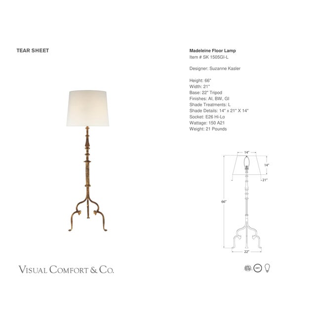 Suzanne Kasler by Visual Comfort Signature Madeleine Floor Lamp in Gilded Iron with Linen Shade Designer: Suzanne Kasler...