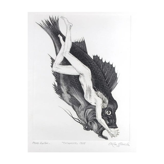 Leo Guida, Colapesce, Original Etching on Paper, 1975 For Sale