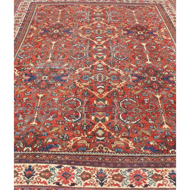 1920s Large Geometric Antique Persian Mahal-Sultanabad Colorful Rug in Soft Rust Red For Sale - Image 5 of 12