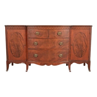 Romweber Antique Federal Inlaid Flame Mahogany Sideboard Credenza, Circa 1920s For Sale