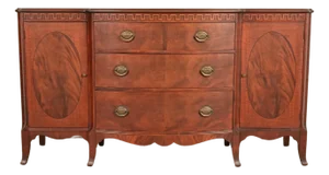 Romweber Antique Federal Inlaid Flame Mahogany Sideboard Credenza, Circa 1920s
