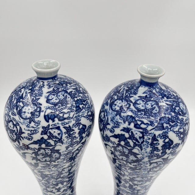 Chinoiserie Vintage Chinoiserie Blue and White Tall Slender Dragon Vases - A Pair For Sale - Image 3 of 9