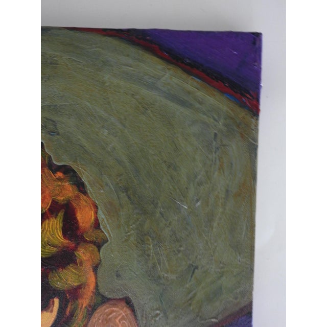 Late 20th Century Contemporary Portrait Painting of Woman in Green Hat For Sale - Image 5 of 6