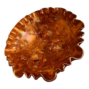Vintage (Marked) “Imperial” Orange/Rose Gold Iridescent Tri-Foot Serving Dish