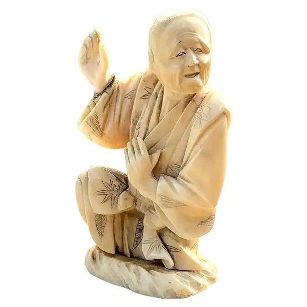 Ivory Japanese Okimono Sitting Man Figurine For Sale - Image 8 of 8