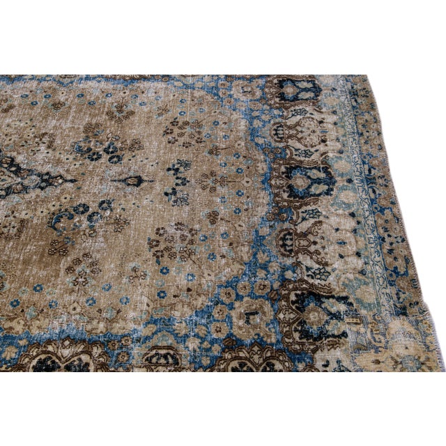Vintage Distressed Medallion Brown Wool Rug For Sale In New York - Image 6 of 8