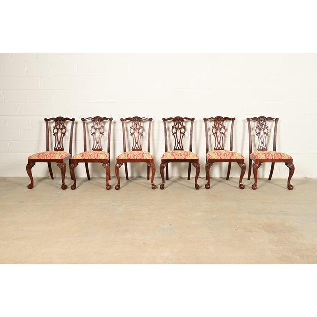 English Ethan Allen Chippendale Carved Mahogany Dining Chairs, Set of Six For Sale - Image 3 of 12