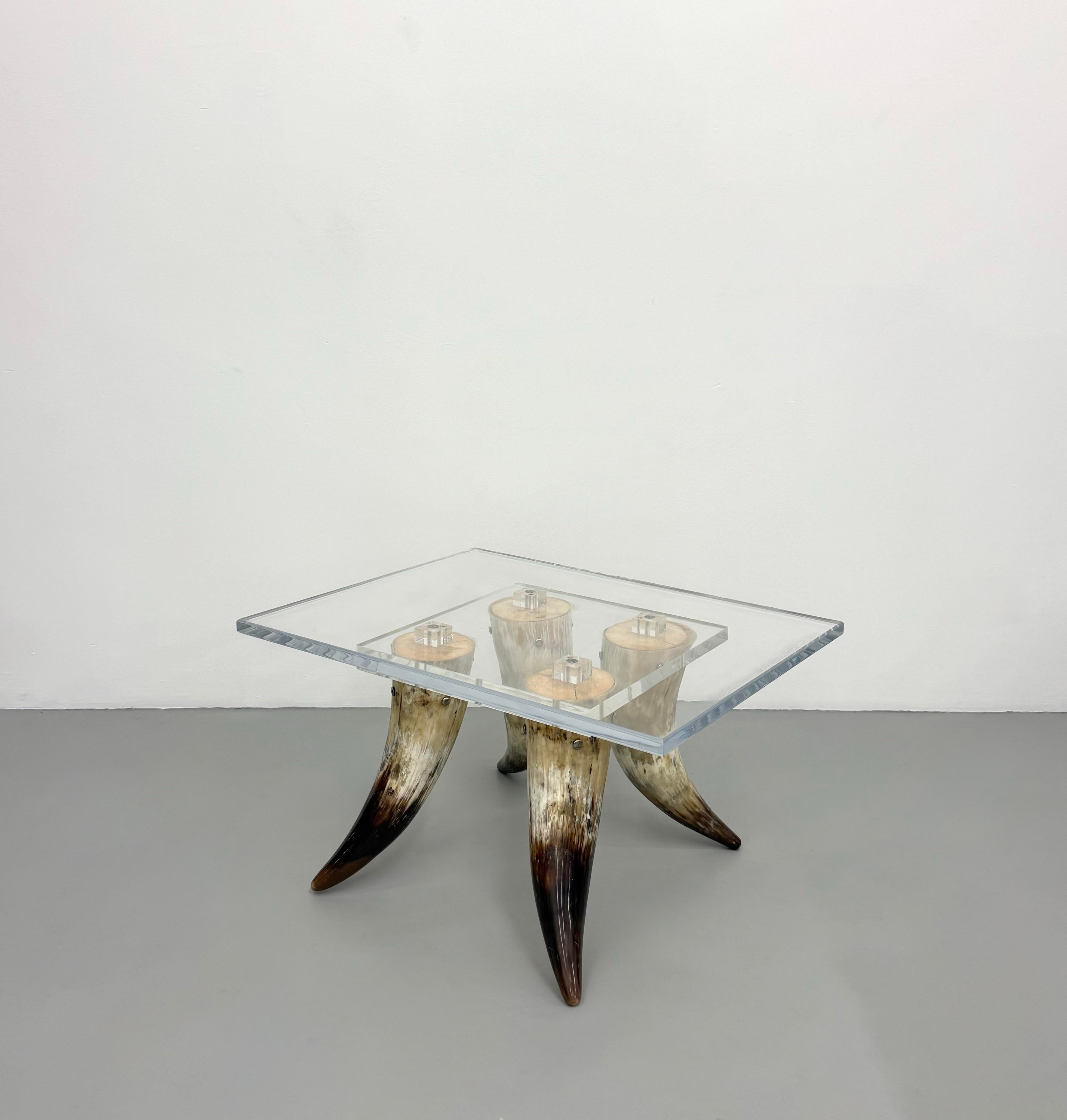 Vintage Lucite & Horn Coffee Table After Karl Springer | Chairish